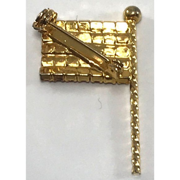 Patriotic American Flag Rhinestone. Brooch Gold Tone Red White & Blue - Picture 2 of 2